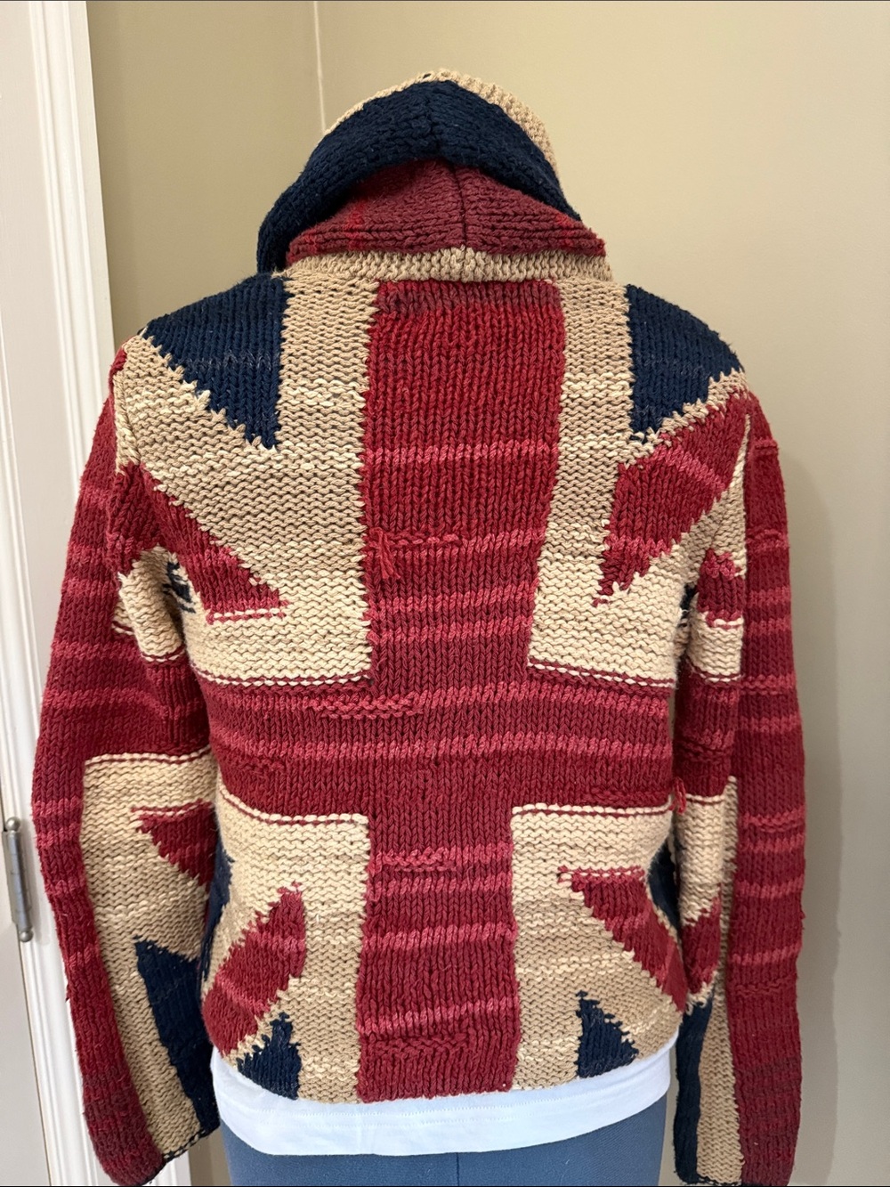 Ralph Lauren Red Cream & Navy Shawl Collar Cardigan - Picture 3 of 6